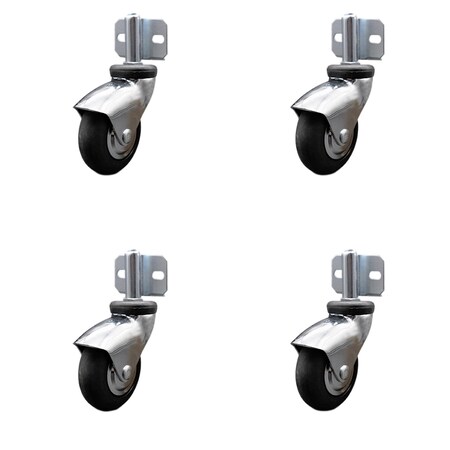 Service Caster 3'' Bright Chrome Neoprene Rubber CastersSide Mount Brackets-, 4PK SCC-GR03S310-NPRB-BC-71678-4-CB180-4